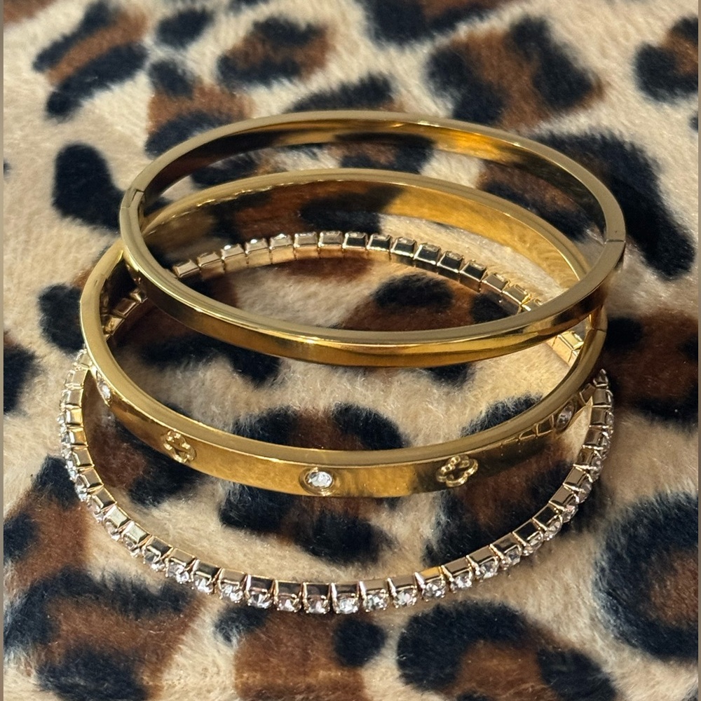 Bangle Bracelet Set Gold-Toned Stainless Steel (3) - Picture 2 of 5